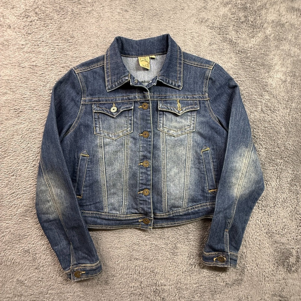 JOUJOU Denim Jacket Womens L Stone Wash Trucker Jean Jacket Y2K 100% Cotton